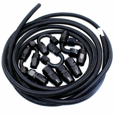 H&J MOTORS AN8 -8AN AN-8 Fitting Nylon Braided Gas Oil Fuel Hose End Line Pipe Kit SV