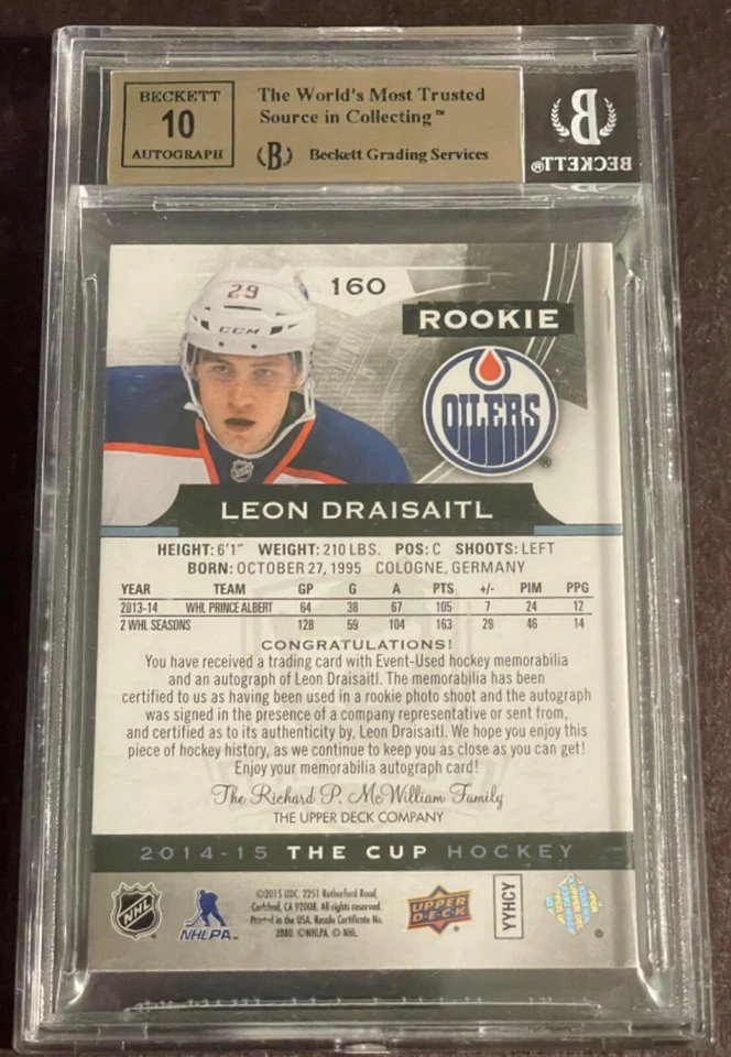 2014 UD The Cup Leon Draisaitl RPA /249 BGS 9.5 True GEM 10 Auto  Stanley Cup - Image 2 of 3