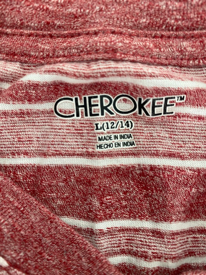 Cherokee burgundy & white striped v neck t-shirt boys sz L (12-14) - Image 4 of 4