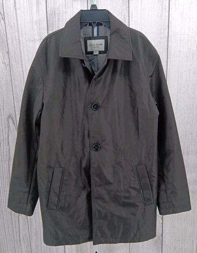 Cole Haan Men's Trench Coat Small Black Quilted Lining Water Resistant Button
