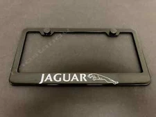 1xJAGUAR LL BLACK Stainless Metal License Plate Frame + Screw Caps L (Style B)