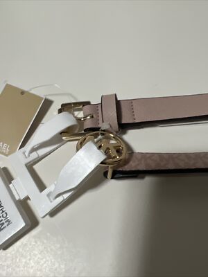 Michael Kors Set of 2 Belts White W/ MK Logo and Pink Size XL ? Michael Kors Logo Belt Set of 2 Size Large Pink White New  main image 2