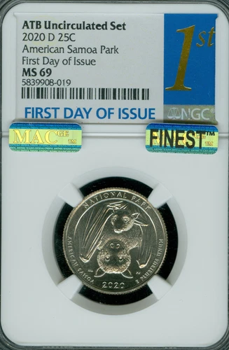2020 D SAMOA QUARTER NGC MS69 1ST DAY OF ISSUE MAC FINEST MAC SPOTLESS .