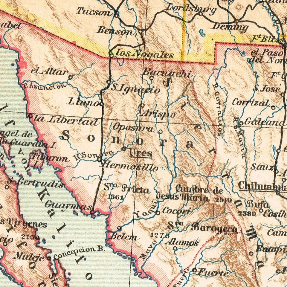 MÉXICO Original Vintage Antiguo Mapa Plano Impresión 1888 Estados Unidos Mexicanos Foto 4 de 4