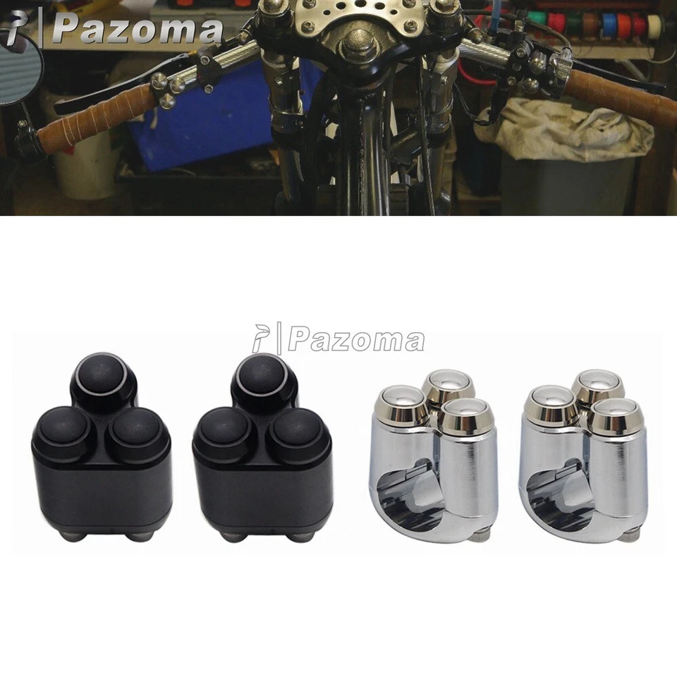 Interruptor de señal de giro/luces/bocinas de 3 botones para motocicleta 2 piezas para bobber chopper Foto 2 de 4