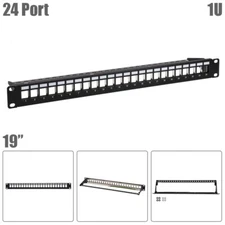 24 Port 1U 19" Blank Keystone Shielded Patch Panel Rack Mount Wire Support Bar