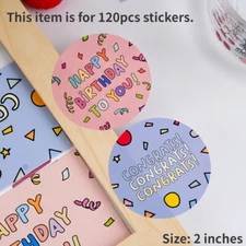 120pcs Congrats Happy Birthday Stickers Self-Adhesive Seals Labels Circle 2 Inch