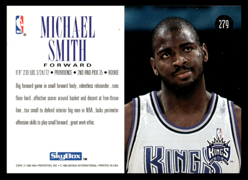 1994-95 SkyBox Michael Smith #279 Sacramento Kings NBA Basketball - Picture 2 of 2