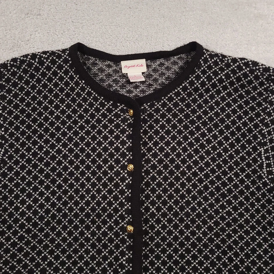 Suéter Crystal-Kobe Mujer Grande Negro Blanco Cárdigan Dorado Botones Bolsillos Tejido Foto 3 de 4