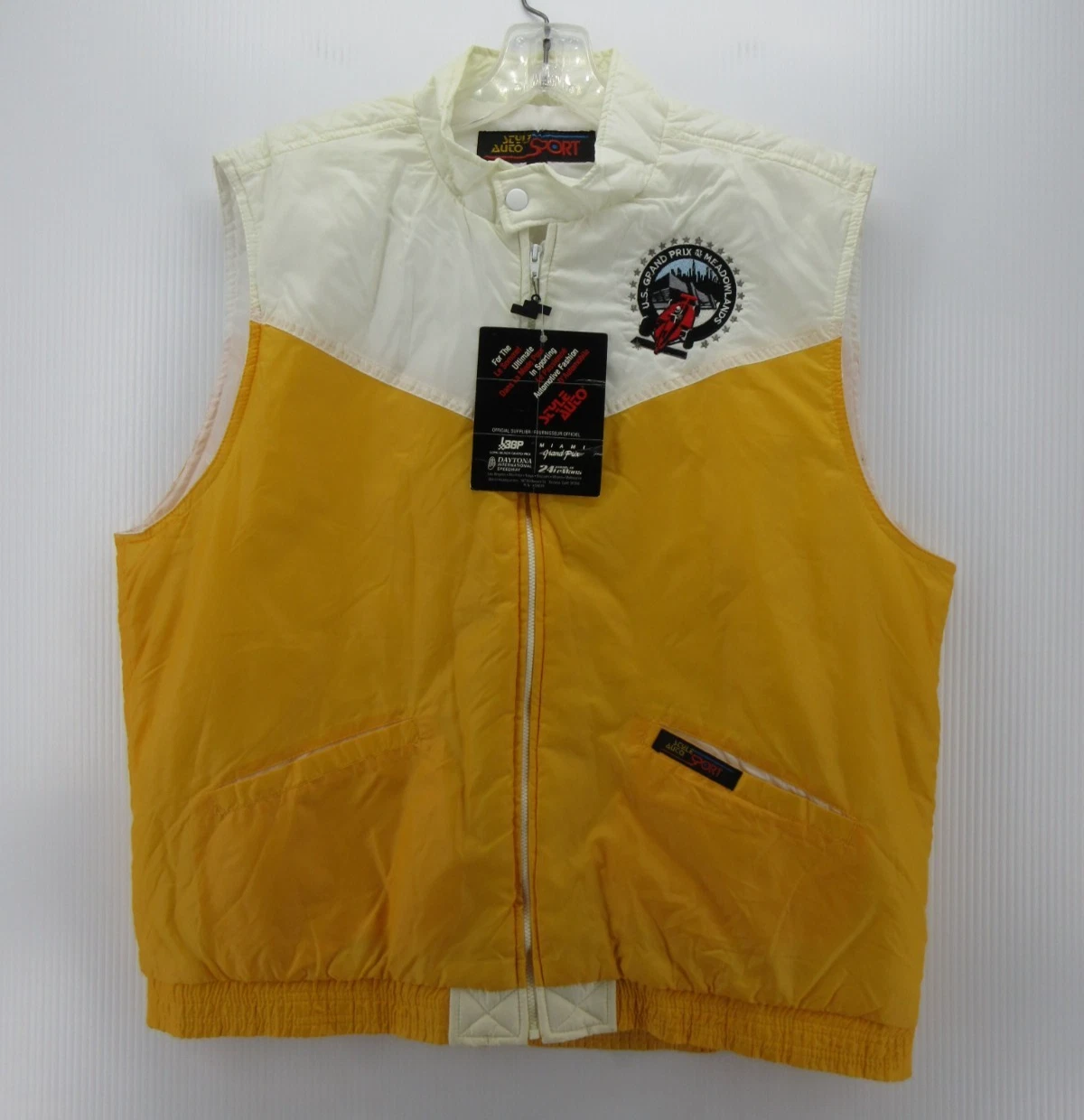 VGT F1 Grand Prix Jacket Men XL Yellow Vest US Meadowlands Style Auto 80s NEW