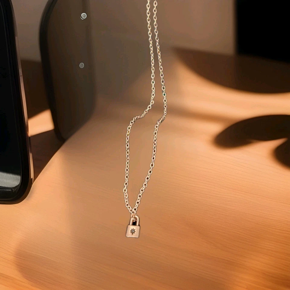 14K Rose Gold Filled Necklace, Dainty Rose Gold Lock, Minimalist Charm - Image 2 of 4