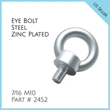 7/16 M10 Lifting Shoulder Type Machinery Eye Bolt Steel Zink Plated # 2452 Mesan