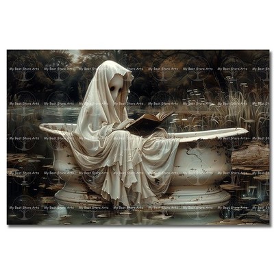 White Ghost Woman Art Print, Ethereal Gothic Wall Decor