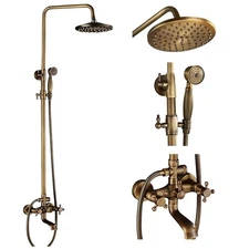 Wall Mount Shower Faucet Set 8" Rainfall Head Hand Shower Tub Filler Mixer Tap