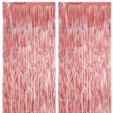2 Pack Rose Gold Foil Fringe Backdrop Curtains Tinsel Streamers for Party