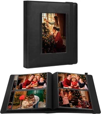 Photo Album 4x6, Leather Cover 4x6 Photo Album Black Inner Pages with DIY Fro...