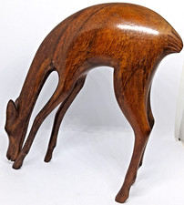 Vintage Unmarked 6.5 Inch MCM Wood Hand Carved Deer Figurine