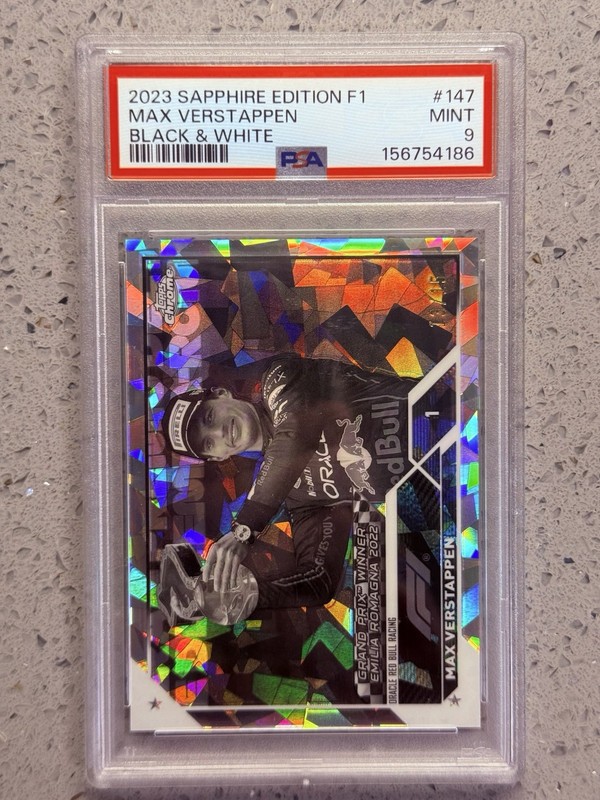 2023 Topps Chrome F1 Sapphire Max Verstappen #147 Black & White / 15 PSA 9 SSP