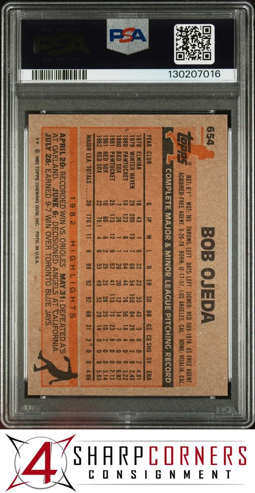 1983 TOPPS #654 BOB OJEDA RED SOX PSA 10 - Image 2 of 3