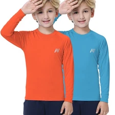2Packs Boy UPF 50+ Long Sleeve Sun Protection Shirt Rash Guard Swimwear Outdoor