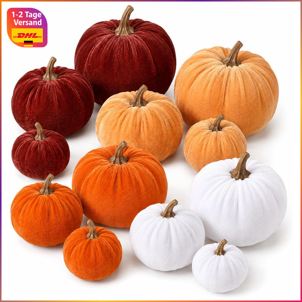 KüRbis Deko 12 StüCk Samt Herbstdeko KüNstliche KüRbisse FüR Festliche-image