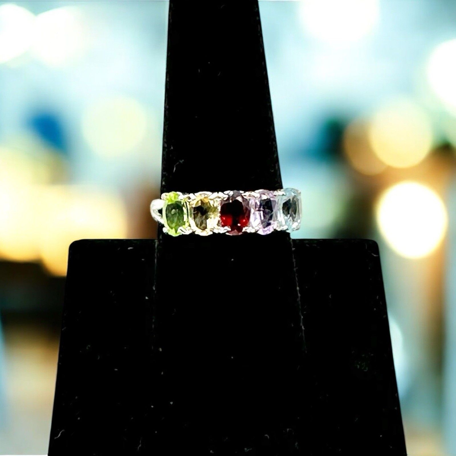Sterling Silver Multi Gemstone Oval Ring - image 2