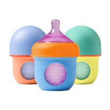 Boon Nursh Reusable Silicone Pouch Baby Bottles Slow Flow Nipple Color Block...