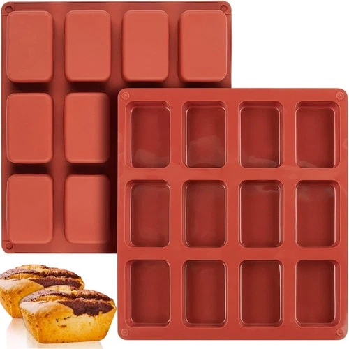 2 Pack Silicone Mini Loaf Pan, 12 Cavity Bread Pan Brownie L, Brown 
