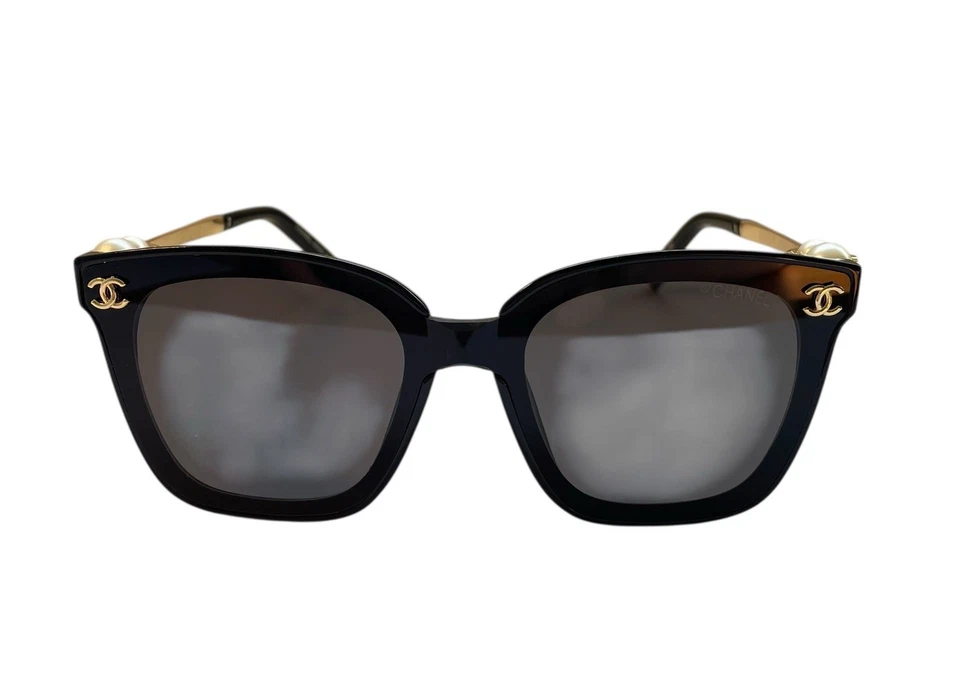 Authentic Chanel Pearl Detail Oversized Black Sunglasses With Case - Image 2 of 4