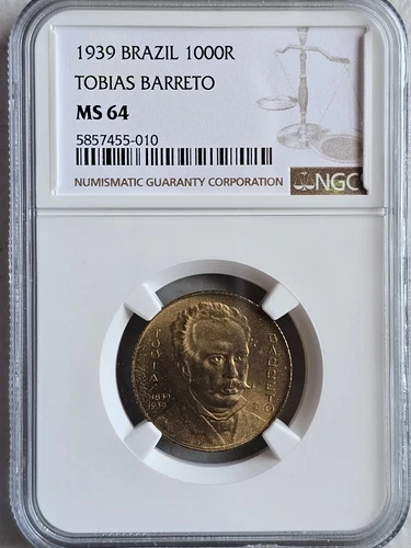 Brazil 1000 Reis 1939 Tobias Barreto NGC MS 64