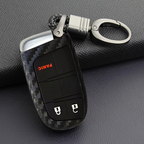 Carbon Rubber Cover Case Fob Entry Skin Protector Holder fits Dodge Jeep 3 Key - Picture 4 of 10