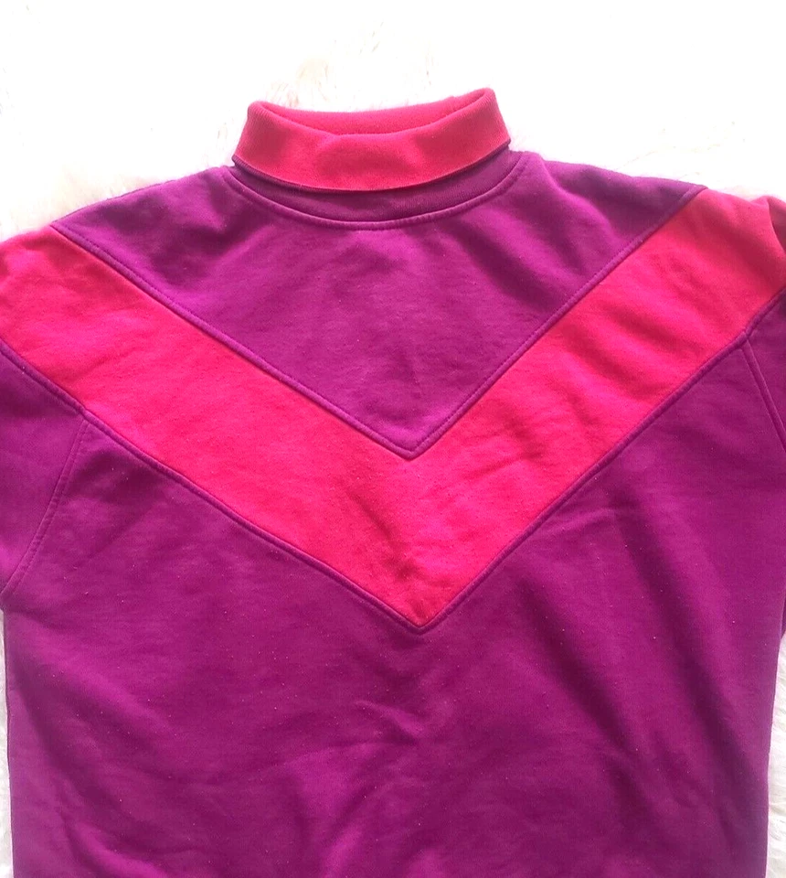 Sudadera De Colección Años 80 Para Mujer XL Mervyns Cheetah Color Block Púrpura Rosa Capucha Cuello Foto 3 de 4