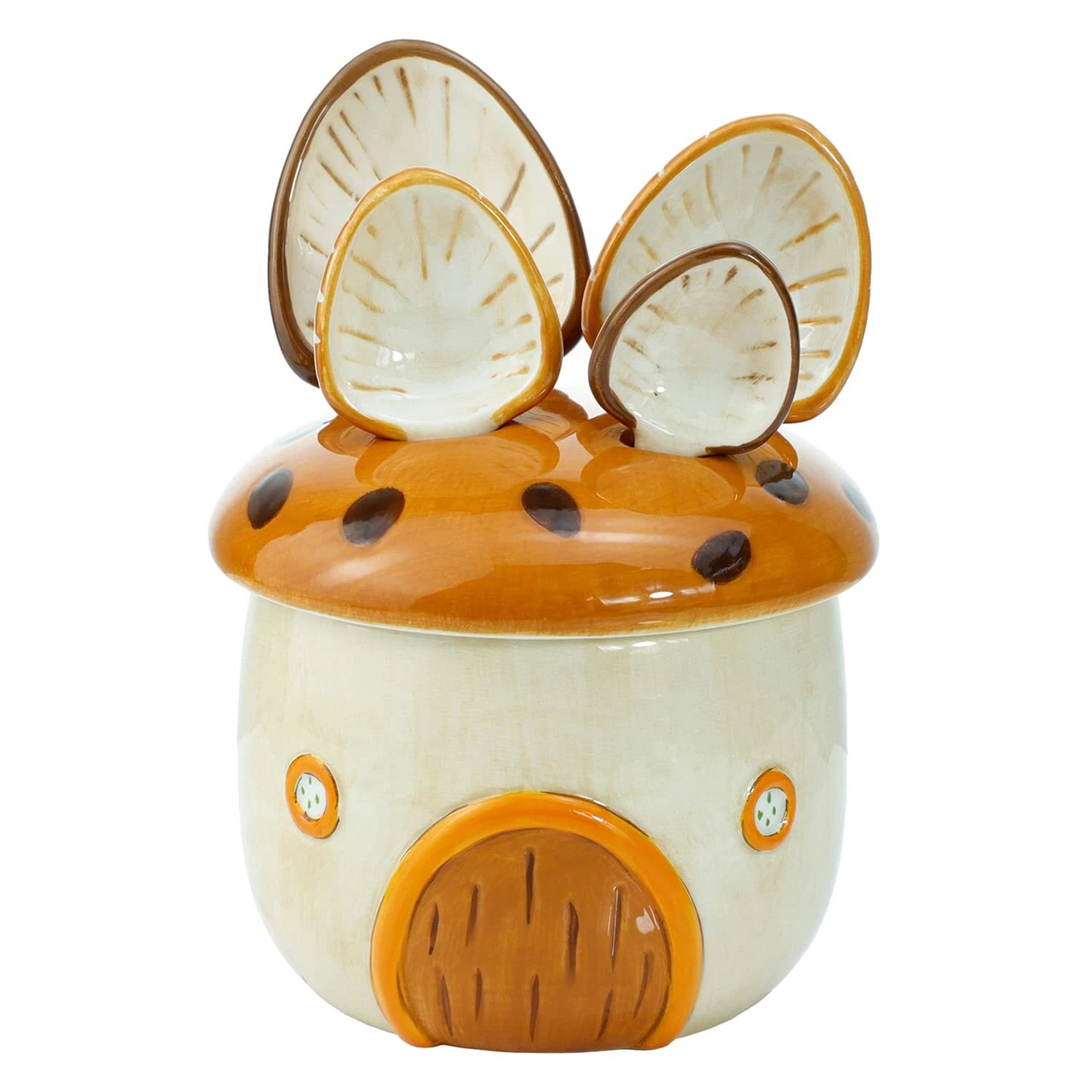 4pcs Porcelain Measuring Spoons with Base, Cartoon Mushroom House Shape