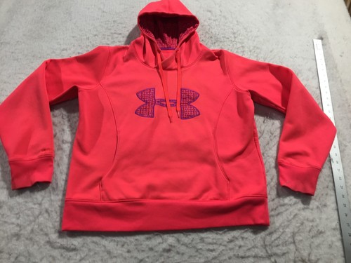 Under Armour Hoodie Womens L Orange Long Sleeve Pockets Hood Drawstring Logo