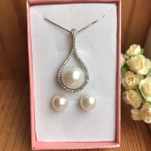 Freshwater Pearl Necklace Earring Set S925 Silver,Bridesmaid gift,wedding pearl - Picture 7 of 10