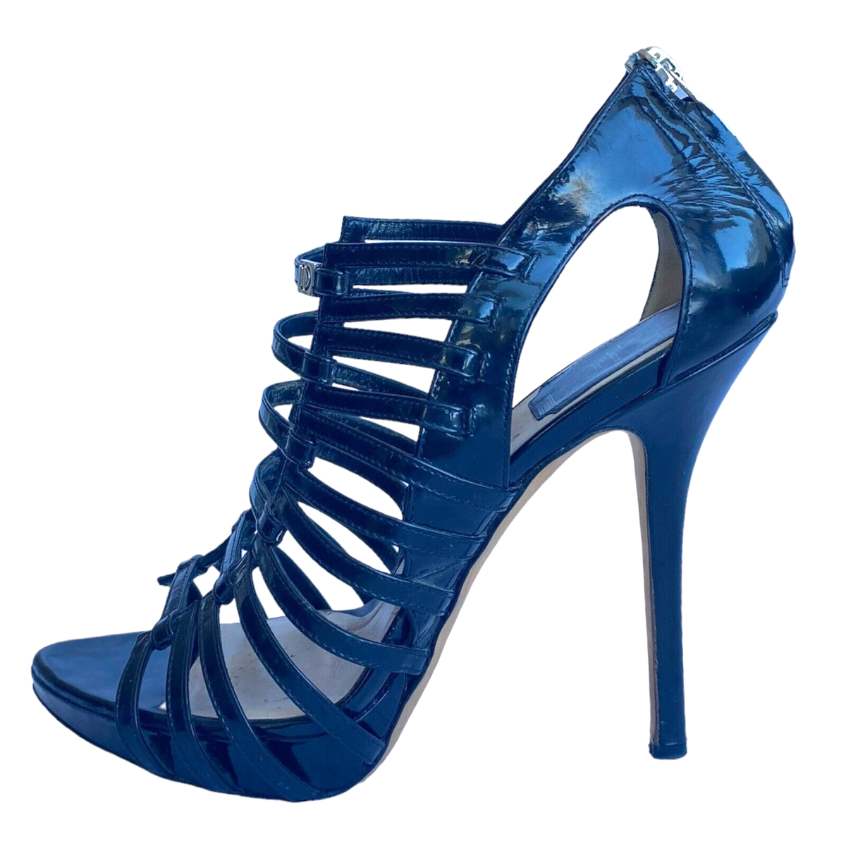 CHRISTIAN DIOR Black Patent Leather Caged Strappy Heel CHRISTIAN DIOR Black Patent Leather Caged Strappy Heel