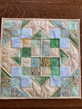 Green Yellow White Spring Flowers Floral Leaves Quilted Table Topper Handmade