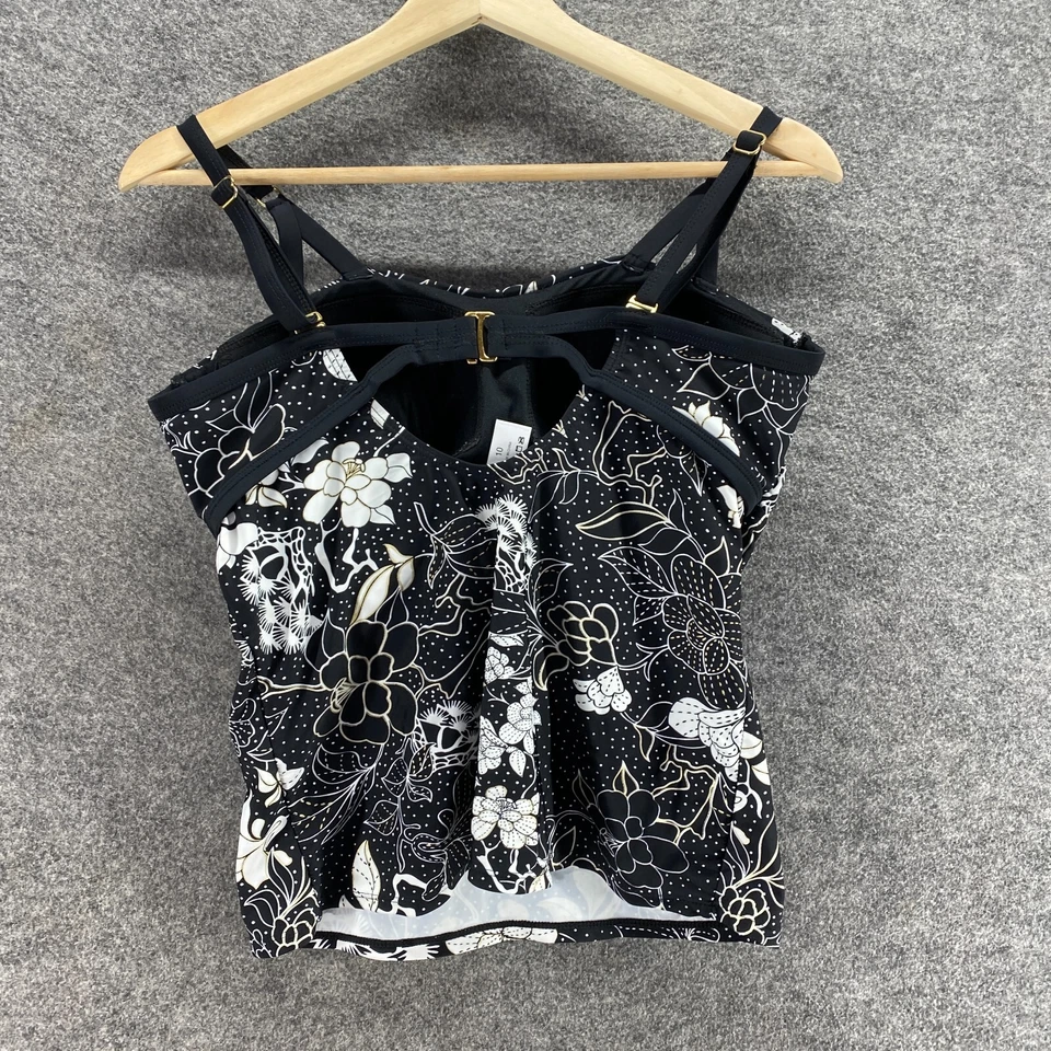 Tankini Top Sin Marca Mujer 10 Negro Floral Forrado Push Up Sin Mangas Traje de Baño Foto 2 de 4