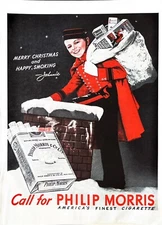 1938 CHRISTMAS PHILIP MORRIS Large Vintage Print Ad Johnny the Bellboy Cigarette
