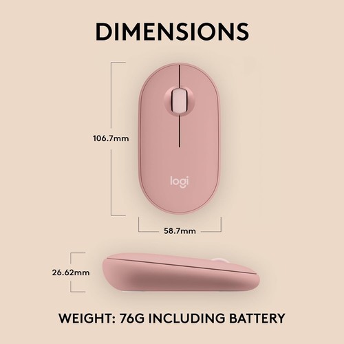 Logitech Pebble 2 M350S Bluetooth Mouse PC/MAC Portable Quiet Clicks Tonal Rose - 第 4/10 張圖片