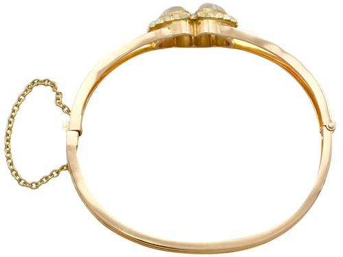 Antique Victorian 4.90ct Moonstone and Seed Pearl 15ct Rose Gold Bangle - Picture 5 of 14