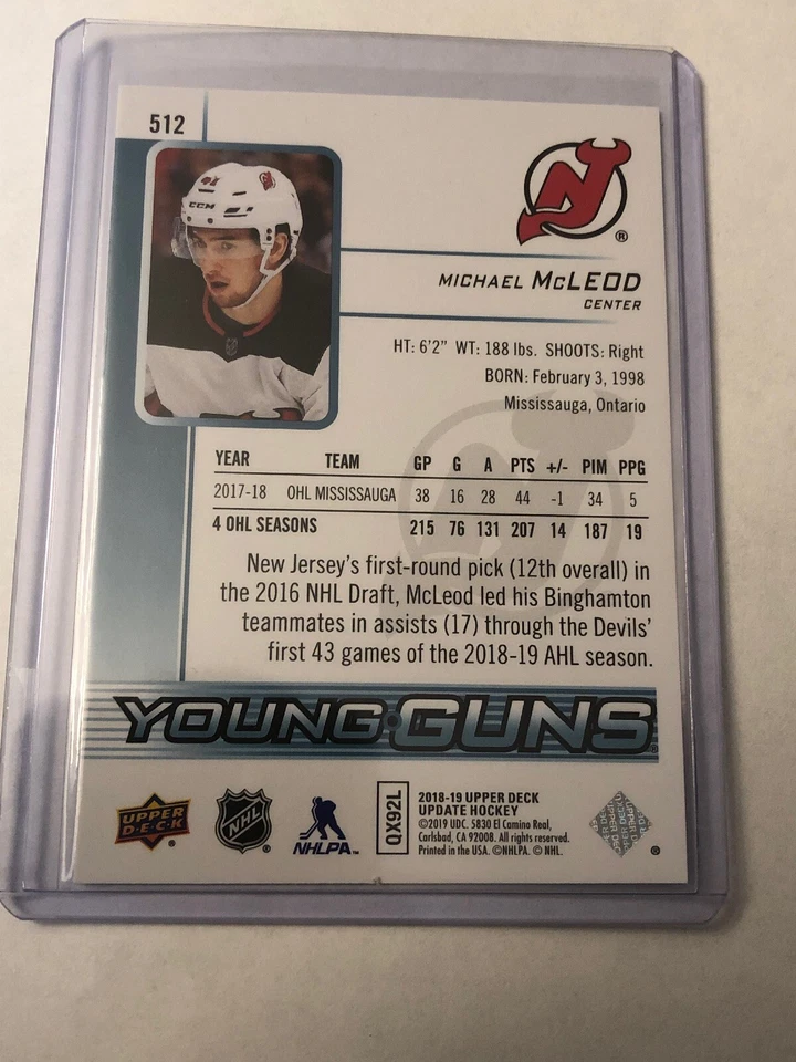 2018-19 SP Authentic Update Young Guns Michael McLeod Rookie #512 - Image 2 of 2