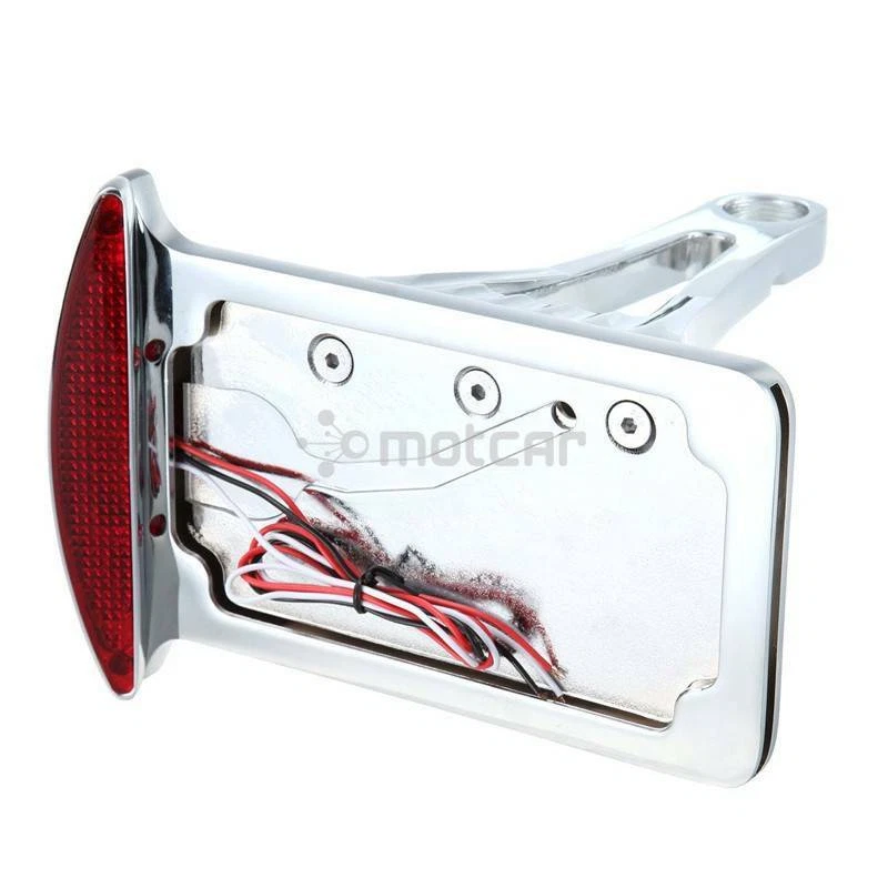 Chrome Side Mount License Plate Bracket W/ LED Tail Brake Light For Honda Yamaha Foto 4 de 4