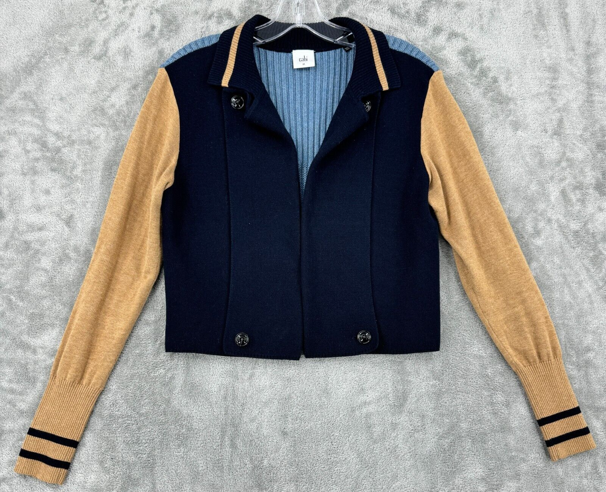 Cabi Sweater Womens Turn Back Cardigan Varsity Preppy Colorblock Casual 3703