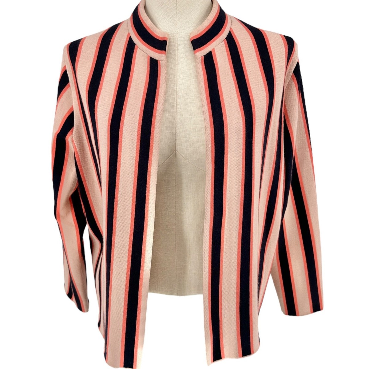 Ann Taylor Open Front Cardigan Jacket Womens L Striped Black