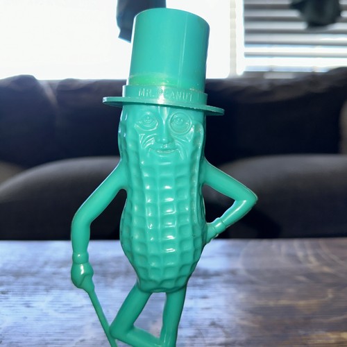 Portamonete vintage 8 1/4" alto Mr. Peanut verde plastica da collezione - Foto 2 di 7