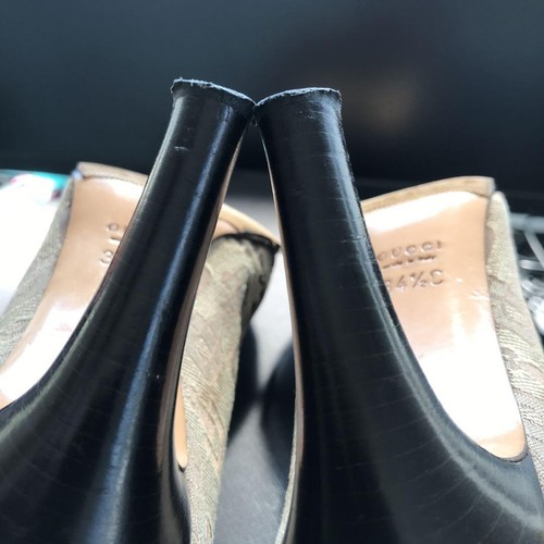 GUCCI Pumps Heel Horsebit Canvas Beige EU34.5 US4.5 Japan F/S USED - Picture 8 of 24