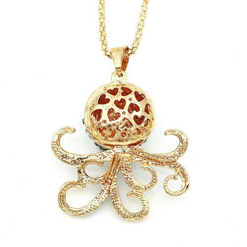 Betsey Johnson Octopus Hot Pink Crystal Gold Pendant Necklace Free Gift Bag - Picture 3 of 4