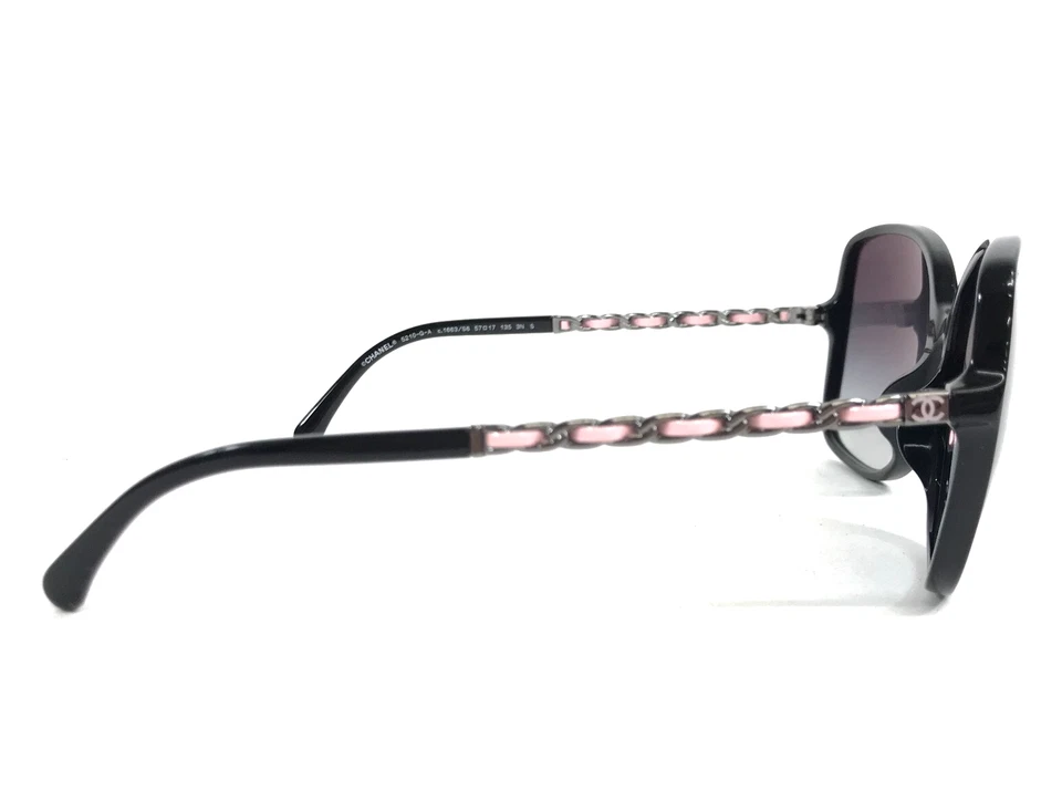 Gafas de sol Chanel 5210-Q-A c.1663/S6 tejidas cuero negro rosa ajuste asiático con cadena Foto 4 de 4