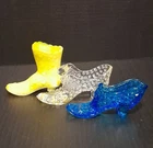 3 Fenton Clear Cat Head Hobnail Blue Button/Daisy Slipper & YellowBoot Glows Red